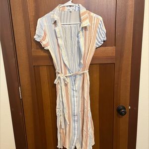 Size Medium Miou Muse Striped Shirt Dress with Tie Waisted